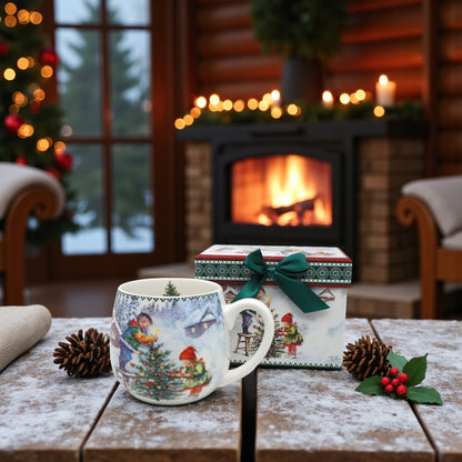 Kubek filiżanka świąteczna w pudełku porcelana duży na prezent 450ml