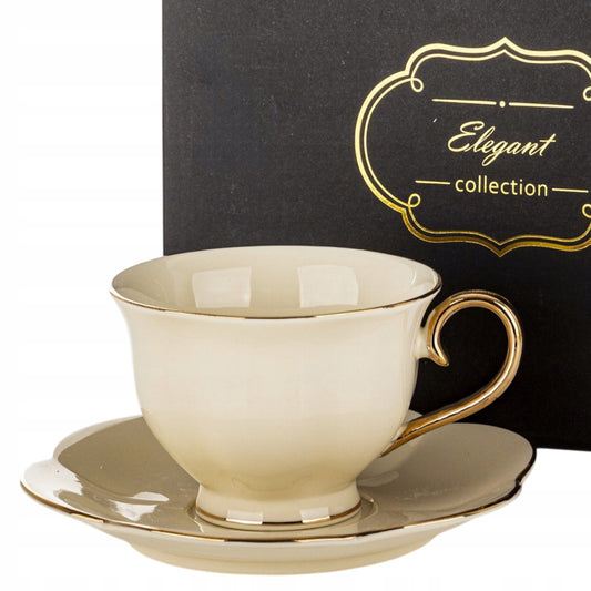 Filiżanka z podstawką do kawy herbaty kremowa porcelana 250 ml prezent
