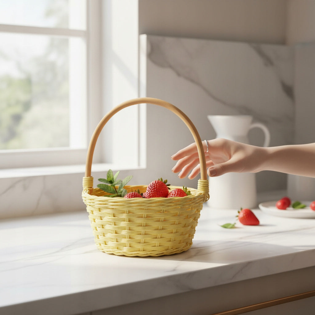 kosz wiklinowy żółty wielkanocny koszyczek 19 cm okragły na święconkę