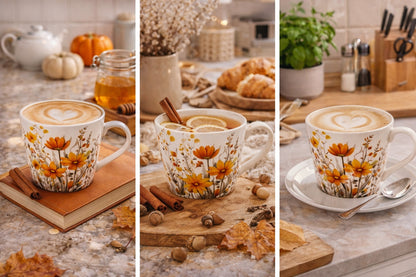 Kubek porcelanowy w kwiaty do kawy herbaty zmywarki mikrofali duży 450 ml