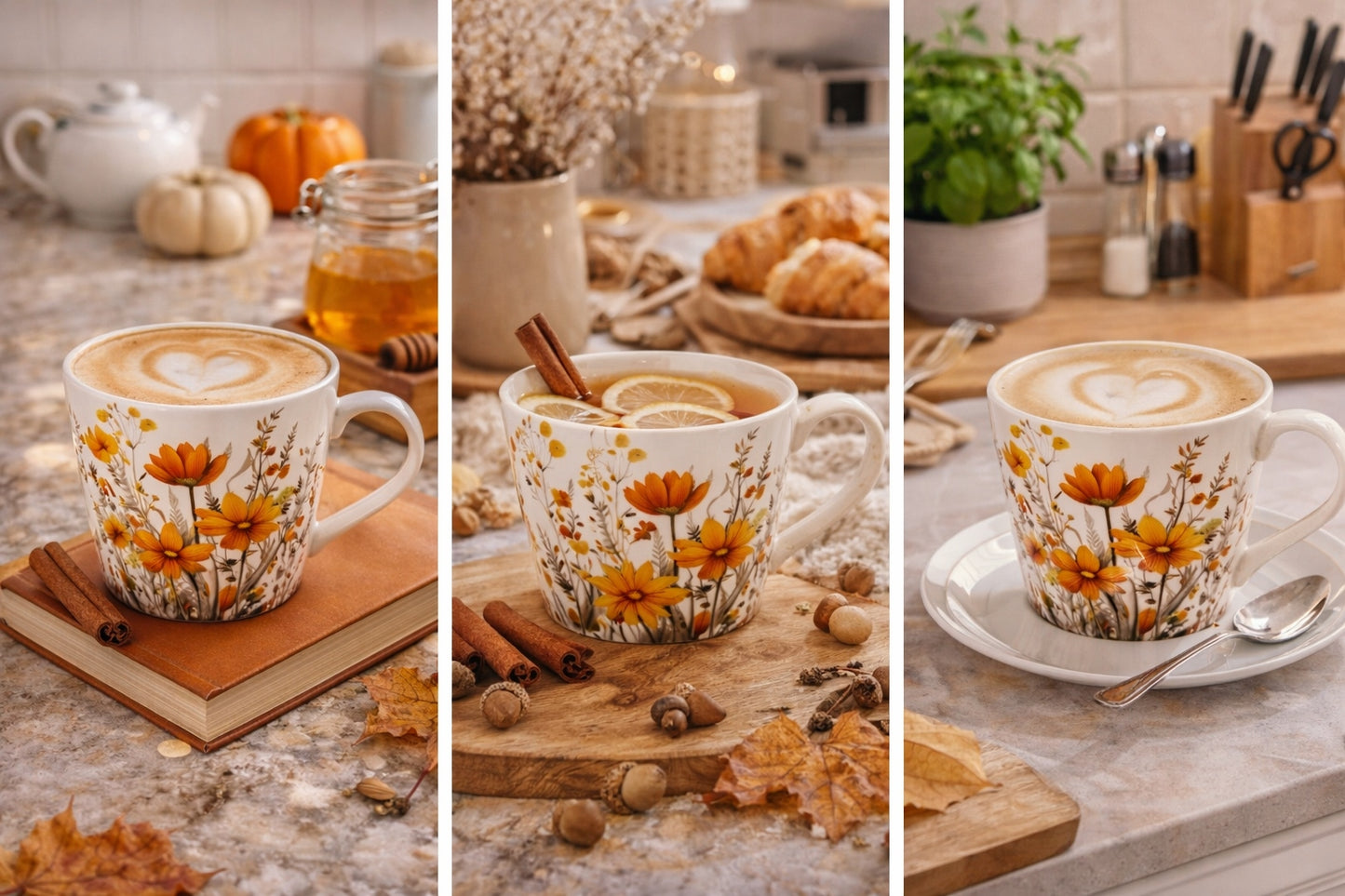 Kubek porcelanowy w kwiaty do kawy herbaty zmywarki mikrofali duży 450 ml