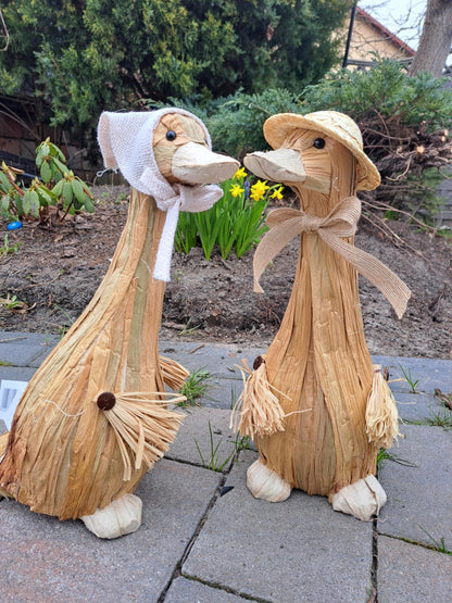 2x Figurka wielkanocna kaczka 38 cm duże wiejska rustykalna gąski komplet