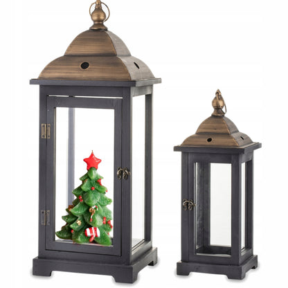 2 szt Kpl Lampion latarnia drewniany zestaw lampionów czarny brąz loft