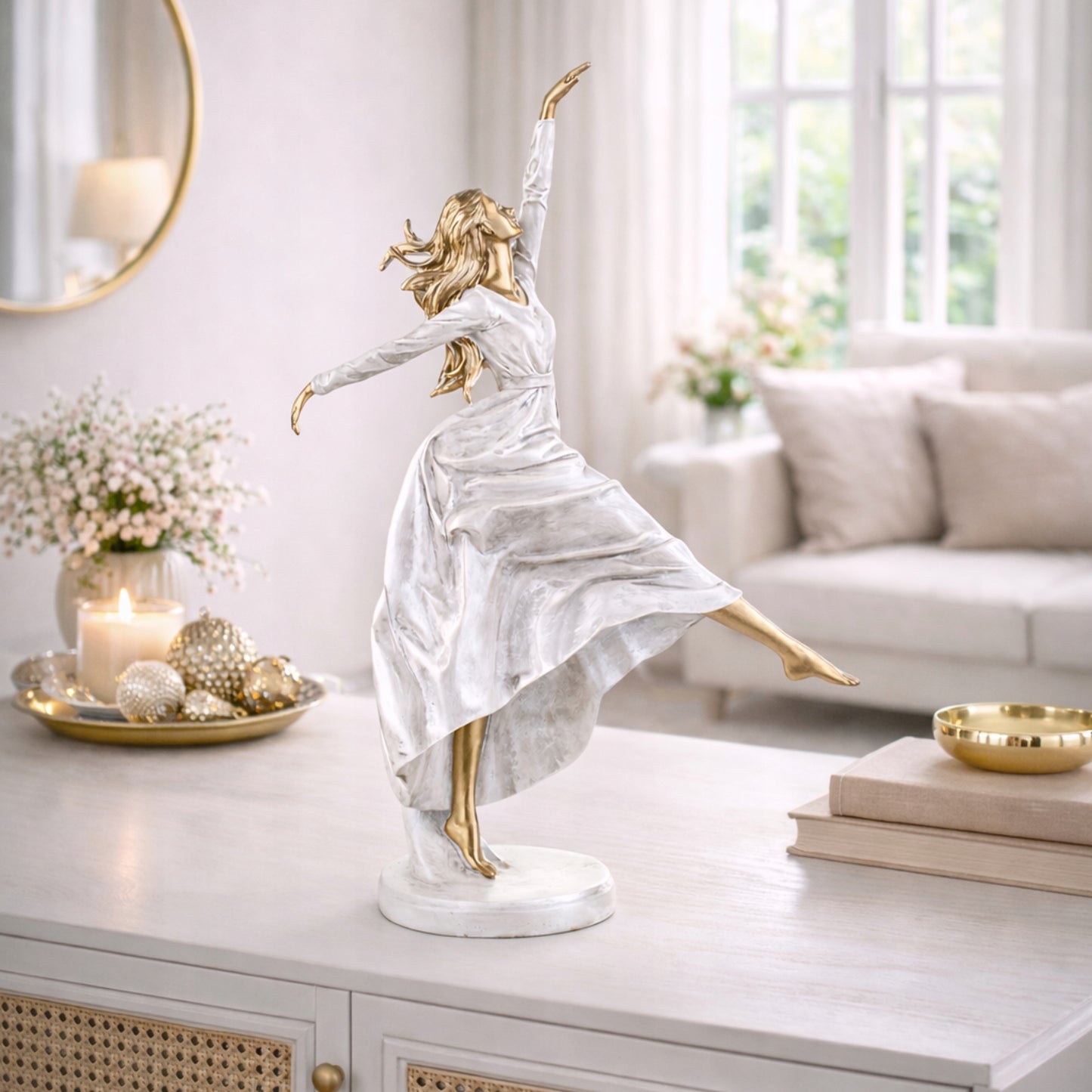 Figurka baletnica kobieta w białej sukni elegancka ozdoba dekoracja 47cm