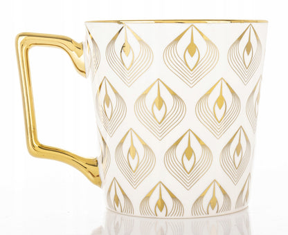 Porcelanowy Kubek elegancki złote ucho 310ml gustowny na prezent