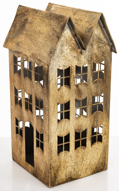 Figurka świąteczna Dekoracja Metalowa Domek złoty 35x18,5x16,5