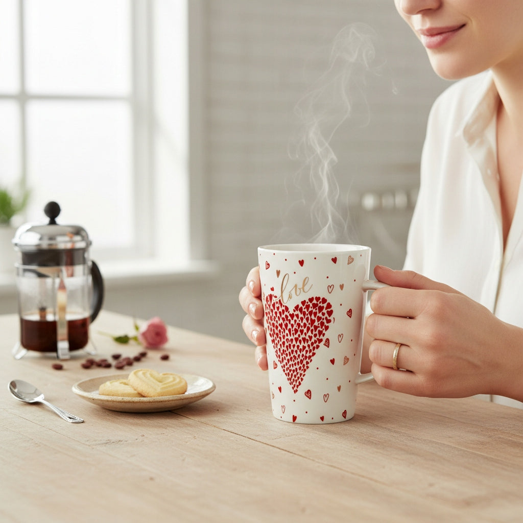 Duży porcelanowy kubek w pudełku czerwony na walentynki prezent 450 ml