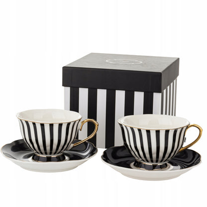 Komplet filiżanek porcelanowych 220 ml 2szt. biało-czarne złote zestaw
