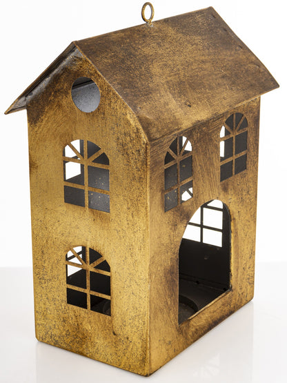 Figurka świąteczna Dekoracja Metalowa Domek złoty 29x21,5x14,5