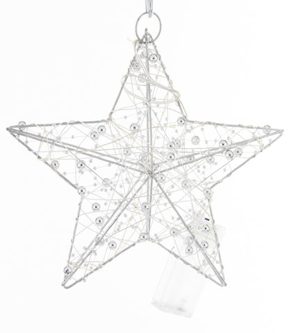 Ozdoba gwiazda LED metalowa srebrna 20x20x5 cm