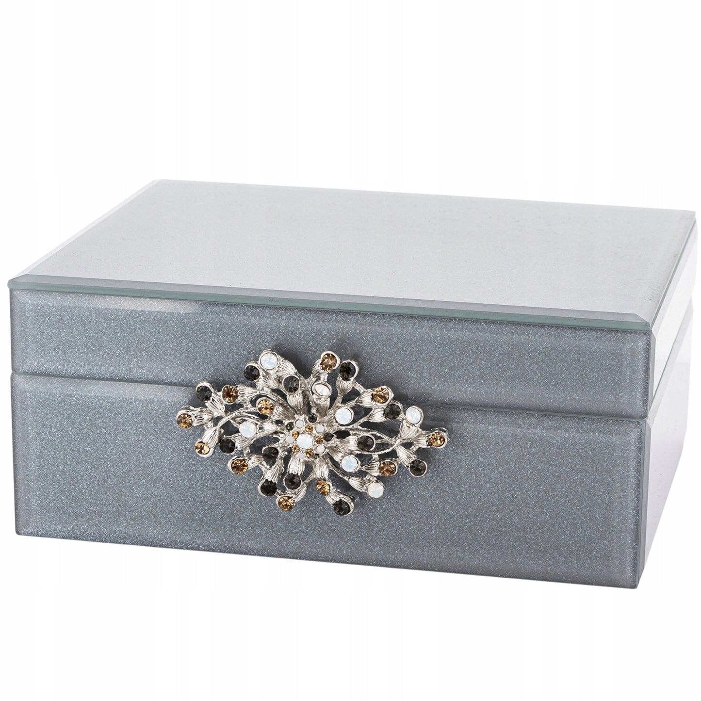 Szkatułka na biżuterię szklana szara pudełko kasetka glamour 8x16,5x16 cm
