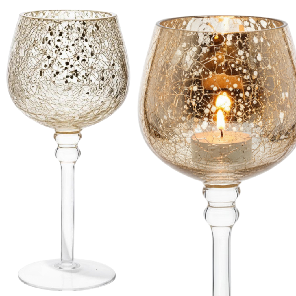 Świecznik glamour złoty kielich 20cm szklany lampa