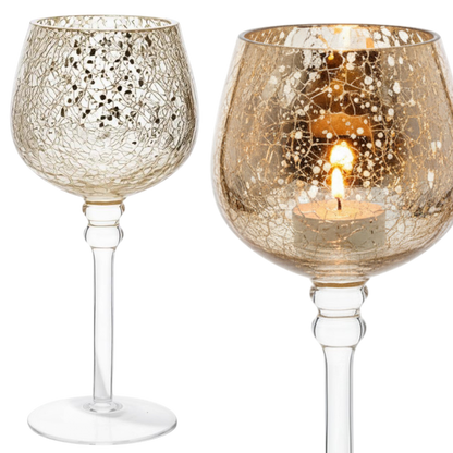 Świecznik glamour złoty kielich 20cm szklany lampa