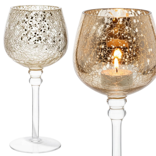 Świecznik glamour złoty kielich 20cm szklany lampa