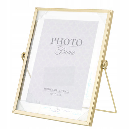 Ramka na zdjęcia metalowa złota float stawiana 22,5x19,5 foto 13x18 cm