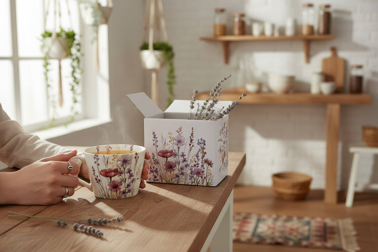 Porcelanowy Kubek Floral Garden duży wiosenny boho w kwiaty 450 ml