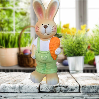 Duża Figurka zajączek Królik Zając z kwiatami 35cm wielkanocna ogrodowa