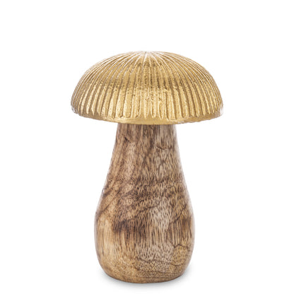 Figurka dekoracyjna grzyb drewniano-metalowa brązowo-złota 10,5x7x7 cm