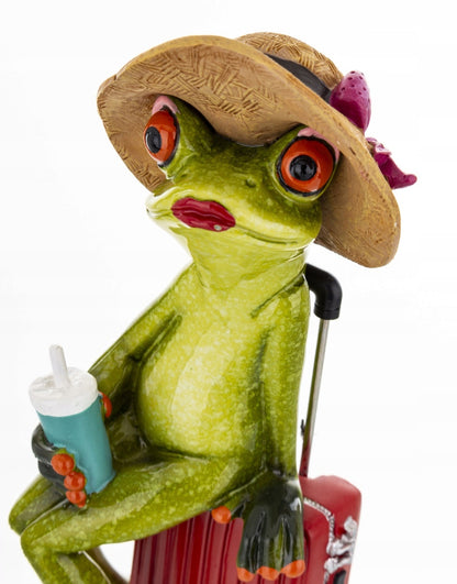 Figurka żaba z walizką żabka turystka w podróży 17 x 7 x 6 cm
