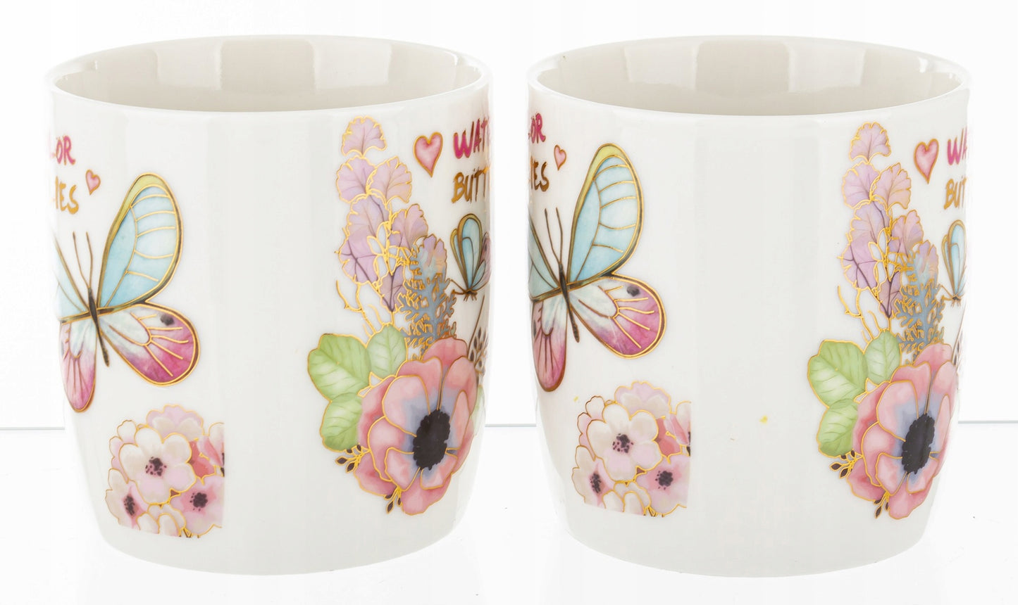 Kpl. kubków motyl łyżeczka podstawka 2+2+2 kubek ceramiczny 330ml prezent