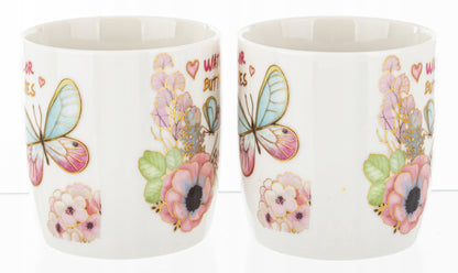 Kpl. kubków motyl łyżeczka podstawka 2+2+2 kubek ceramiczny 330ml prezent