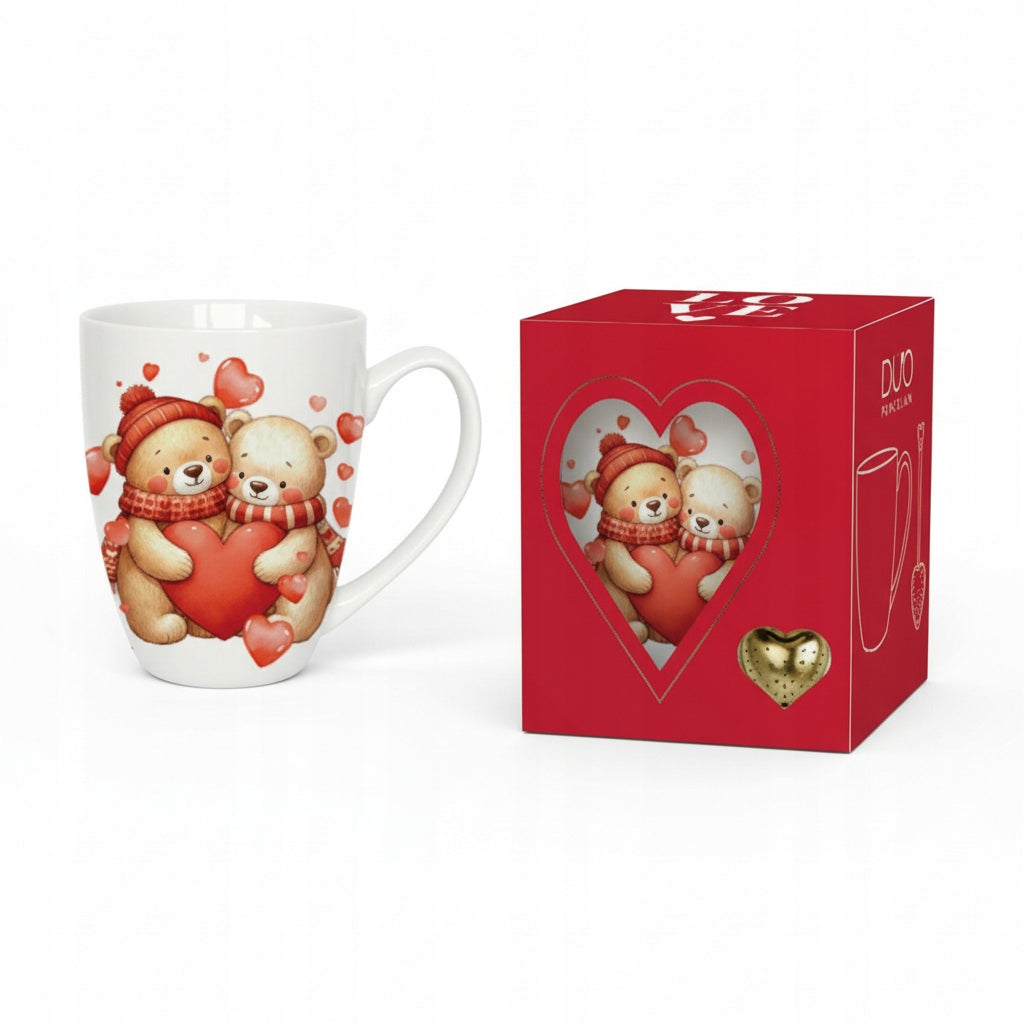 Kubek z zaparzaczem Serce 360 ml Misie z Sercami Porcelana Prezent