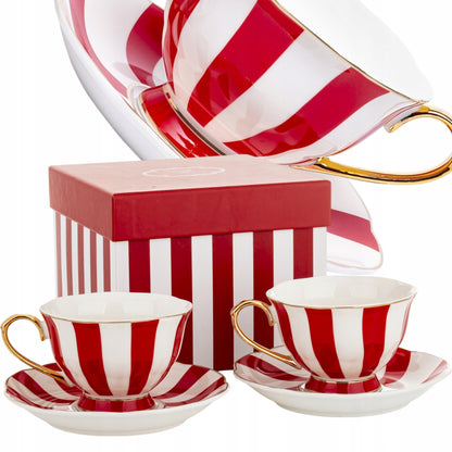 Komplet filiżanek porcelanowych 220 ml 2szt. biało-czerwone złote