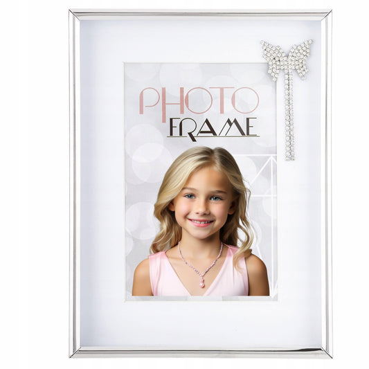 Ramka na zdjęcia - zdjęcie 10x15 srebrna z cyrkoniami motyl glamour