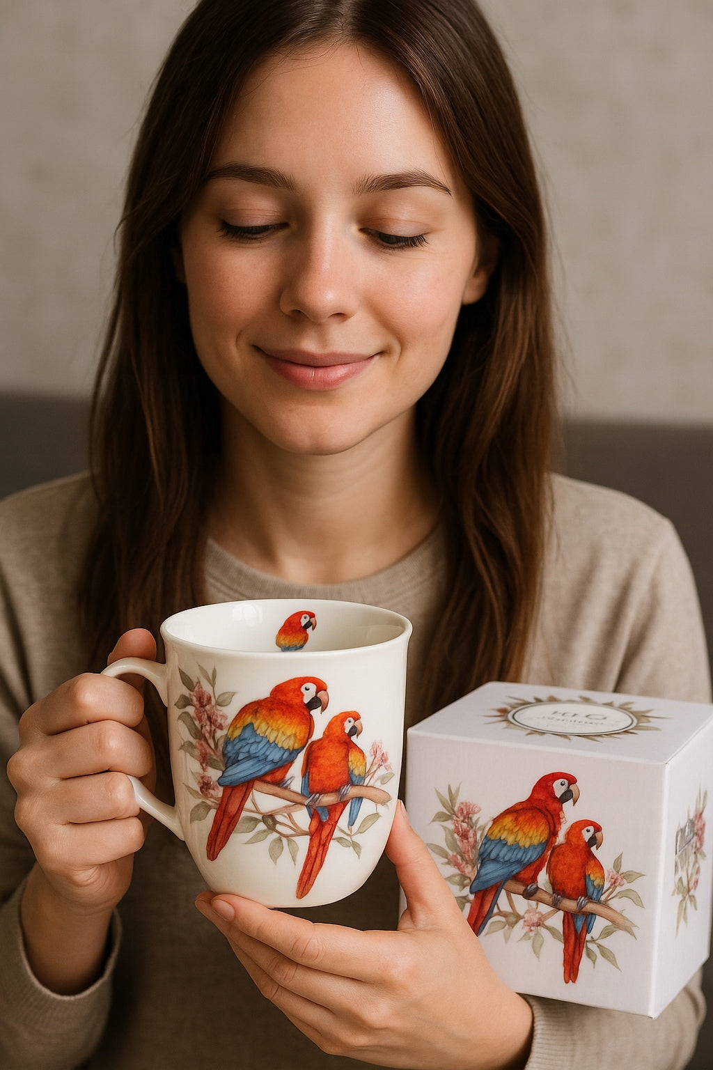 Kubek porcelanowy w pudełku papugi Duo Ptasi Świat porcelana 650 ml XXL