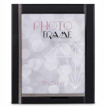 Ramka na zdjęcie 25 x 20 cm czarna szklana z kryształkami glamour
