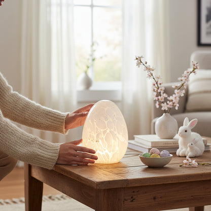 Szklane jajo lampion pisanka LED XXL białe wielkanocna figurka