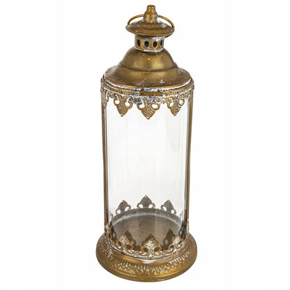 Lampion 45 cm metalowy India House Złoty Metal i Szkło Styl Orientalny