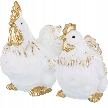 Kogut i Kura Komplet Figurka wielkanocna biało-złota 22cm ozdoba zestaw