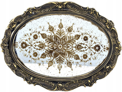 Dekoracyjna owalna TACA na nóżkach 40x30 cm lustrzana złota antyczna
