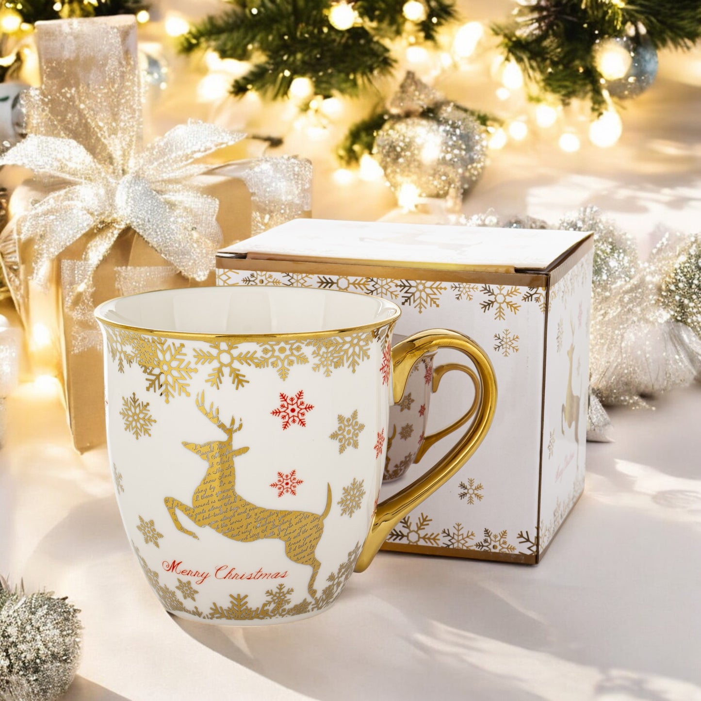 Kubek filiżanka świąteczna w pudełku porcelana prezent świąteczny