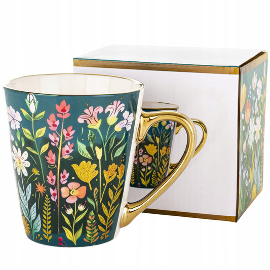 Kubek porcelanowy 300 ml kolorowy w kwiaty wiosenny na kawe herbatę prezent