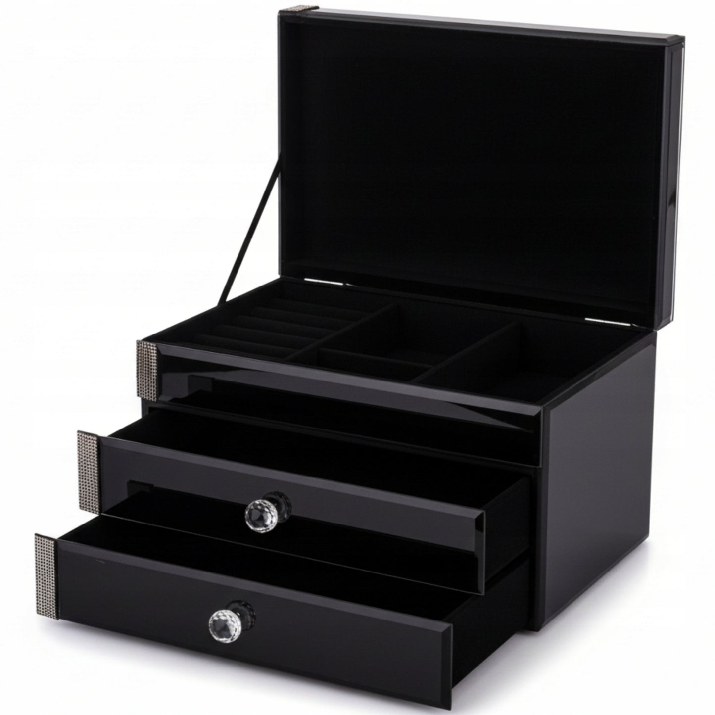 Szkatułka na biżuterię szklana premium z szufladkami pudełko organizer
