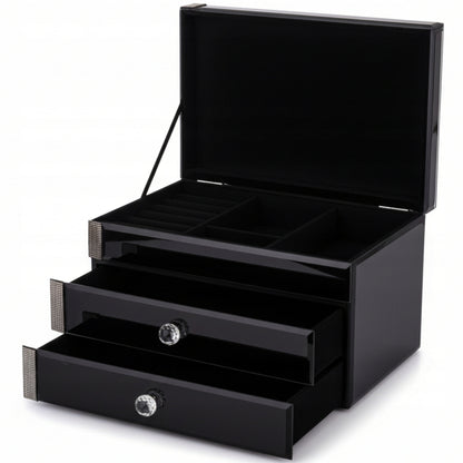 Szkatułka na biżuterię szklana premium z szufladkami pudełko organizer