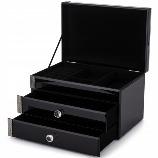 Szkatułka na biżuterię szklana premium z szufladkami pudełko organizer