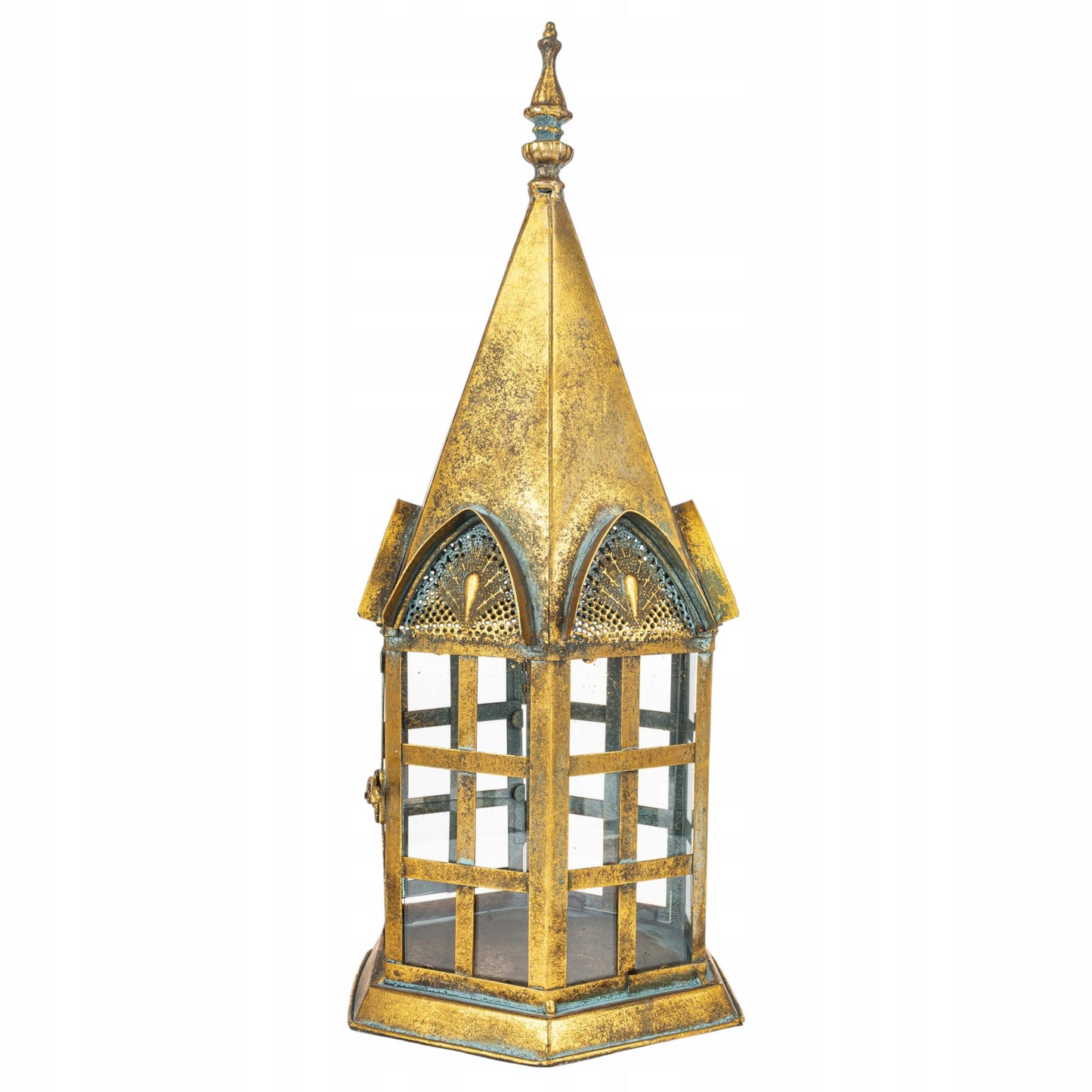 Lampion metalowy duży 50 cm złoty stylowy latarenka Świecznik