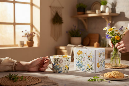 Duży kubek porcelanowy 450 ml do kawy herbaty kwiaty boho prezent zmywarka