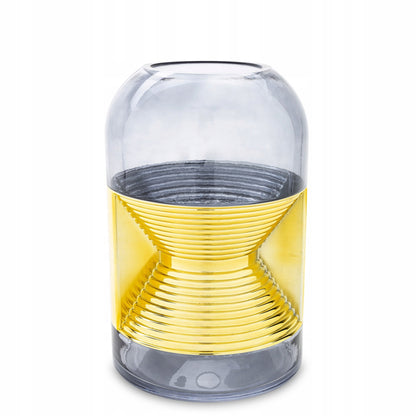 Ozdobny wazon szklany 24,5 cm szary złoty