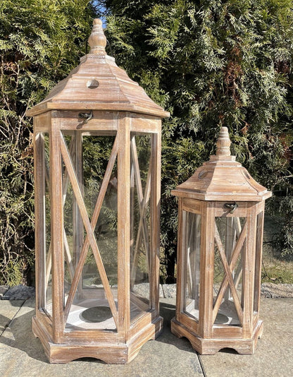 2szt. Lampion Zestaw Lampionów drewnianych 67 i 45 cm XXL duży
