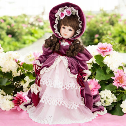 Porcelanowa lalka kolekcjonerska z parasolem 45cm wysoka dekoracyjna