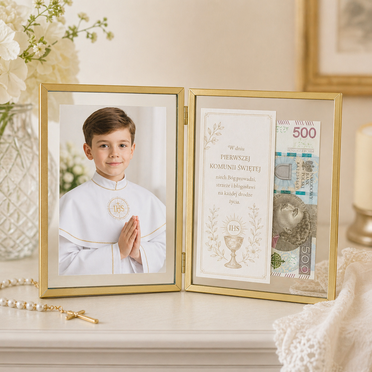 Ramka na Zdjęcie podwójna złota float 10x15 cm na 2 zdjęcia glamour