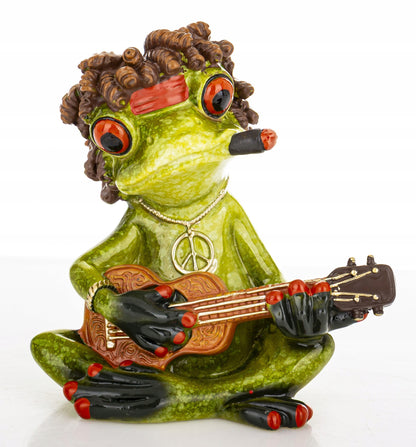 figurka żaba z cygarem hipis z gitarą PEACE żabka dekoracja na prezent