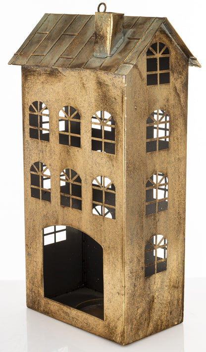 Figurka świąteczna Dekoracja Metalowa Domek złoty 45x23,5x14,5