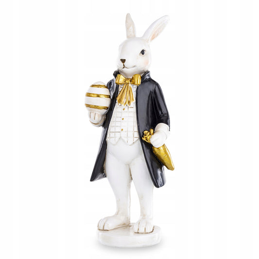 Figurka wielkanocna Królik zając 20 cm ozdobny elegancki czarny złoty biały