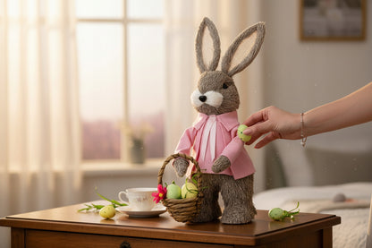 Figurka Wielkanocna Królik z Koszykiem 34 cm Dekoracja Ozdoba Zajączek