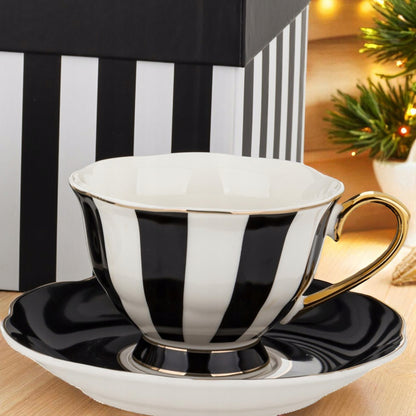 Komplet 2szt filiżanek porcelanowych 220 ml biało-czarne złote zestaw